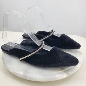 A New Day Open Back Black Velvet Sequin Strap Mule Slip On Ballet Flat Shoes 7.5